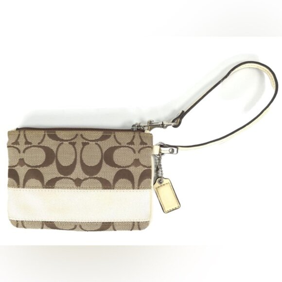 COACH LOGO Signature Brown Beige Wristlet 6X4 Inch - Picture 2 of 10
